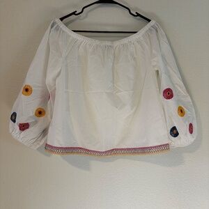 Madewell White Embroidered Off Shoulder Peasant Top Medium Boho Blouse